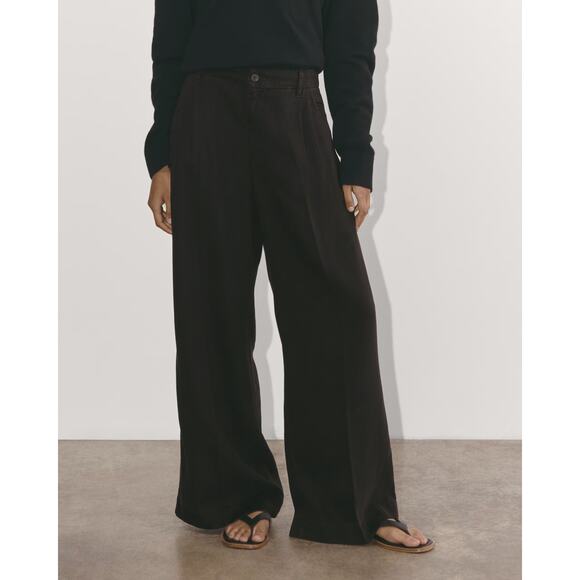 NWT Everlane High Waisted The Pleated Wide-Leg Chino Pants Black Women's Size 4 - Picture 1 of 8